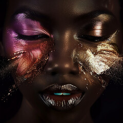 Model face with art make-up, background style