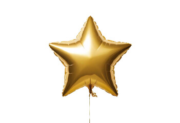 Shiny star shaped golden foil balloon on transparent. Celebration concept.