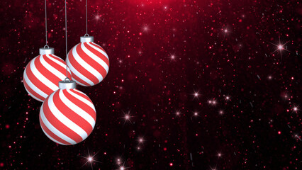 Wall Mural - red christmas baubles ornaments on dark red copy space sky. illustration background.