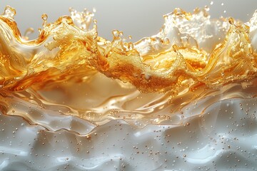 Fototapete - splash of golden liquid on a white background. 3d rendering