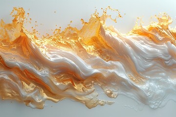 Fototapete - 3d illustration of orange and white liquid marble texture background. Fluid art.