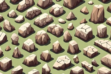 Poster - Rock stone cartoon in isometric flat style. Set of different boulders.