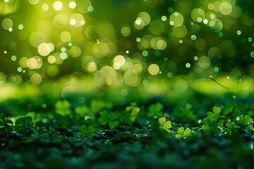 Wall Mural - A green field with a lot of clovers and a few other plants.