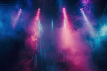 Poster - A stage with four lights and a lot of smoke.