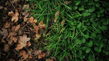 Canvas Print - Fresh grass and dead foliage