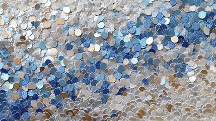 Poster - Abstract shiny background with blue glitter waves. Scattered confetti sparkles with light blue color.