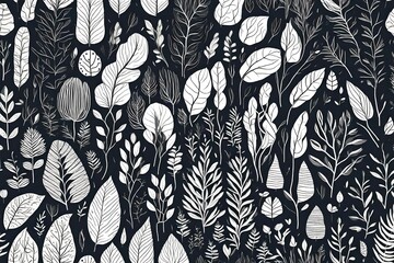 Wall Mural - Botanical wall art vector set. Foliage line art drawing with abstract shape.