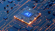 © Artistic Visions - powerful computer processor microchip with the word representing artificial intelligence, AI technology, artificial intelligence, super computer, futuristic technology, network, cyber