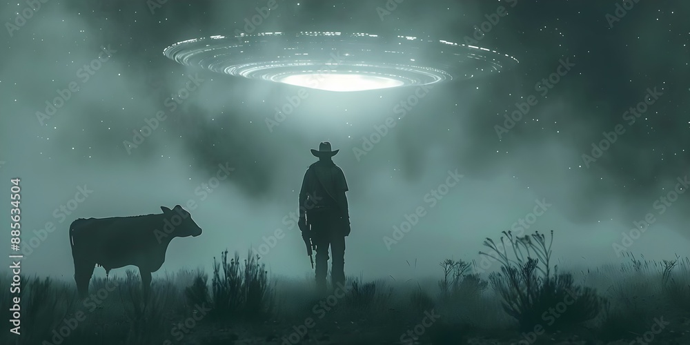 Skinwalker Ranch UFO sightings alien encounters mysterious cattle mutilations. Concept Paranormal Phenomena, UFO Sightings, Alien Encounters, Cattle Mutilations, Skinwalker Ranch