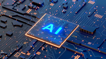 Wall Mural - powerful computer processor microchip with the word representing artificial intelligence, AI technology, artificial intelligence, super computer, futuristic technology, network, cyber