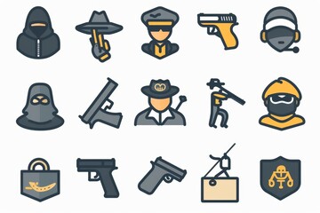 Wall Mural - Thief icon, criminal person sign, bandit in mask, burglar silhouette, killer, gangster or robber in balaclava