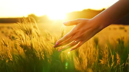 Poster - Hand in Wheat Field at Sunset Generative AI
