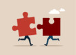 © Vadym - Connecting puzzle pieces. Business concept. Teamwork metaphor. Symbol of working together, cooperation, partnership. Vector illustration in flat style.