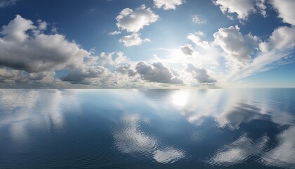 Wall Mural - blue sky with clouds horizon sunlight reflected in water clouds waves empty sea landscape natural empty scene 3d illustration