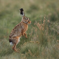 Wall Mural - A view of a Brown Hare in the grass