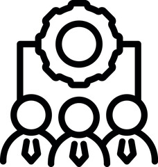 Poster - Three businessmen working together, finding solutions and generating ideas with a gear symbolizing teamwork