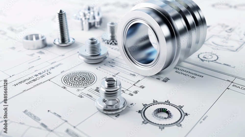 Mechanical components in transparent 3D overlaid on technical ...