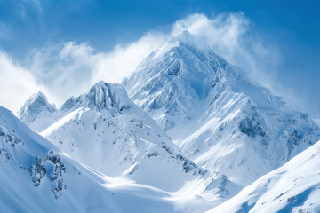 Wall Mural - Snow-Covered Mountain Peak Under Clear Blue Sky