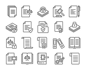 Legal documents icons. Legal forms and Legal documents line icon set. Editable Stroke.