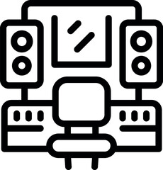 Poster - Line art icon of a sound engineer working in a recording studio with professional equipment, ideal for websites and mobile apps