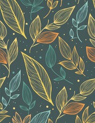 Wall Mural - Vibrant leaf pattern on dark background, perfect for textile designs