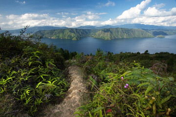 Wall Mural - High angle view of a Toba lake from a  scenic viewpoint