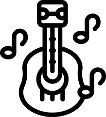 Poster - Line art icon of an acoustic guitar playing musical notes, representing music and sound