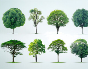 Poster -  Set of Green Trees- A collection of various green tree illustrations isolated on a white ba_1(289)