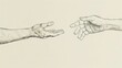 © Lull - Reaching out hand sketch. Black and white drawing of two outstretched hands, symbolizing connection or offering help.