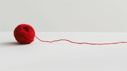 Red yarn ball and string. A single red yarn ball and long strand of yarn on a white background.