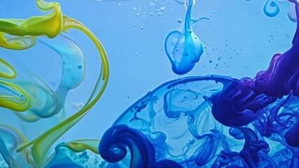 Poster - Blue And Yellow Ink Swirls In Water Generative AI