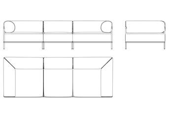 Wall Mural - Sofa Line Vector Illustration. Different Views of Modern Sofa, Ideal for Furniture Design and Interior Concepts with Front, Side, and Top Views