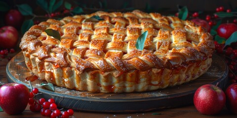 Canvas Print - National Apple Pie Day apple pie with lattice crust, September 24th