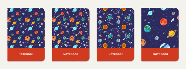Wall Mural - school diary cover design with childish galaxy.