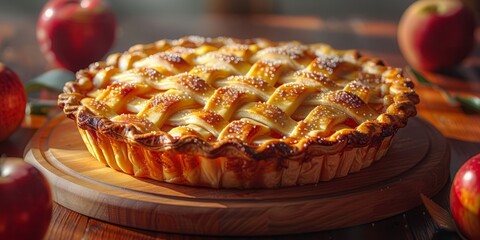 Canvas Print - National Apple Pie Day apple pie with lattice crust, September 24th