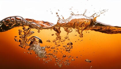 Wall Mural - color orange water with air bubbles underwater and waves on white background