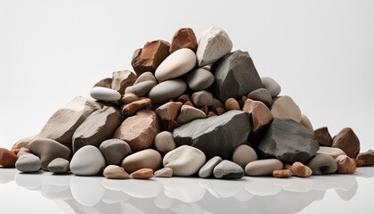 Wall Mural - a pile of rocks and gravel on a clean white surface suitable for use in backgrounds or textures