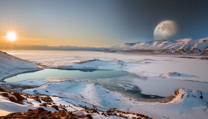 Poster - the icy plains of europa jupiter s moon concealing a subsurface ocean teeming with the potential for extraterrestrial life concept of planetary exploration generative ai