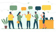 © Rudzhan - Business teamwork. Scene with office employees discussing project. Work communication and interaction. Dialogue between colleagues. People with speech bubbles. Flat vector isolated illustration