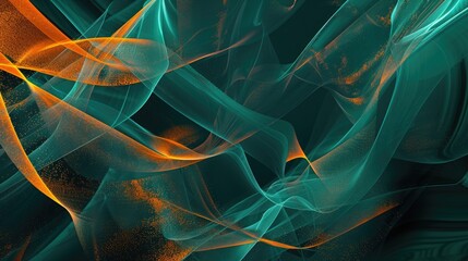 Wall Mural - An abstract background with flowing lines, geometric shapes, and rich textures, highlighted by teal and orange colors.