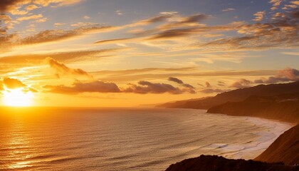 Poster - the golden sunset sky over the pacific ocean