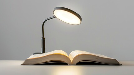 An open book with a lamp placed on top