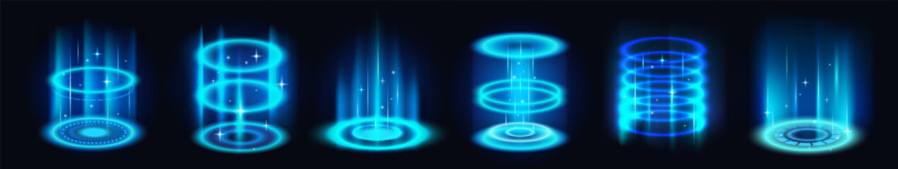Wall Mural - realistic teleportation portal. futuristic hologram with glowing energy circles of teleport. magic b