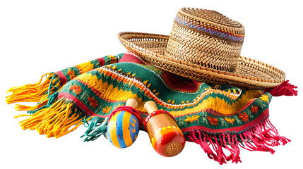 Hispanic Heritage Month, cultural symbols including traditional hat, celebration of Hispanic heritage, cultural representation, png file, isolated on white