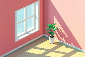 Wall Mural - A single plant in a small pot placed in the corner of a room