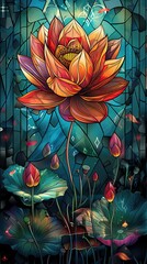 Wall Mural - A colorful painting of a flower with a blue background