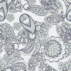 Wall Mural - Paisley and ethnic flowers seamless vector pattern. floral vintage background