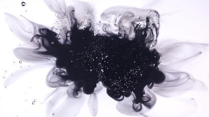 Poster - black ink and glitter swirling in water generative ai