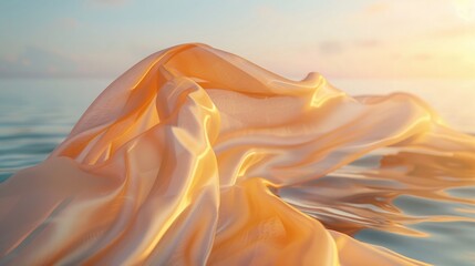 Wall Mural - Behold the beauty of a piece of silk fabric as it drifts gently on the breeze, its smooth surface reflecting light with a subtle sheen, 