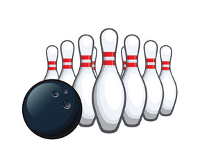 Sticker - classic ten pin bowling ball and pins set up transparent background